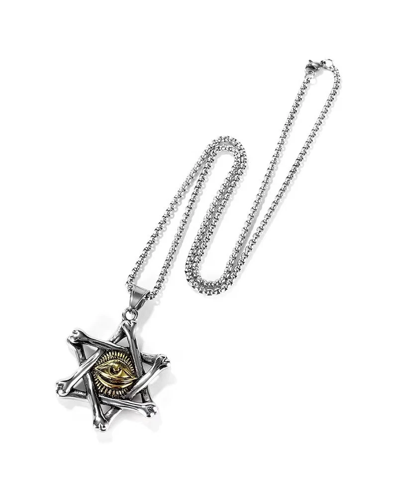 European and American fashion retro six-pointed star magic eye necklace stainless steel hip-hop style sweater chain men's fashio