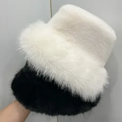 Thicken Fluffy Fur Fisherman Hat for Women Winter Plush Ear Protection Cap Windproof Warm Headgear Fashion Female Panama Caps