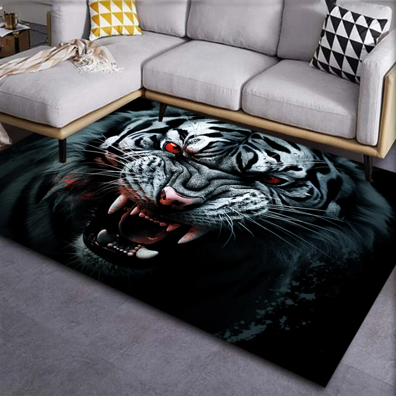 Plush Tiger Printed Non‑Slip Rug, Bold Visual Decor Floor Mat for Living Room, Bathroom and Office
