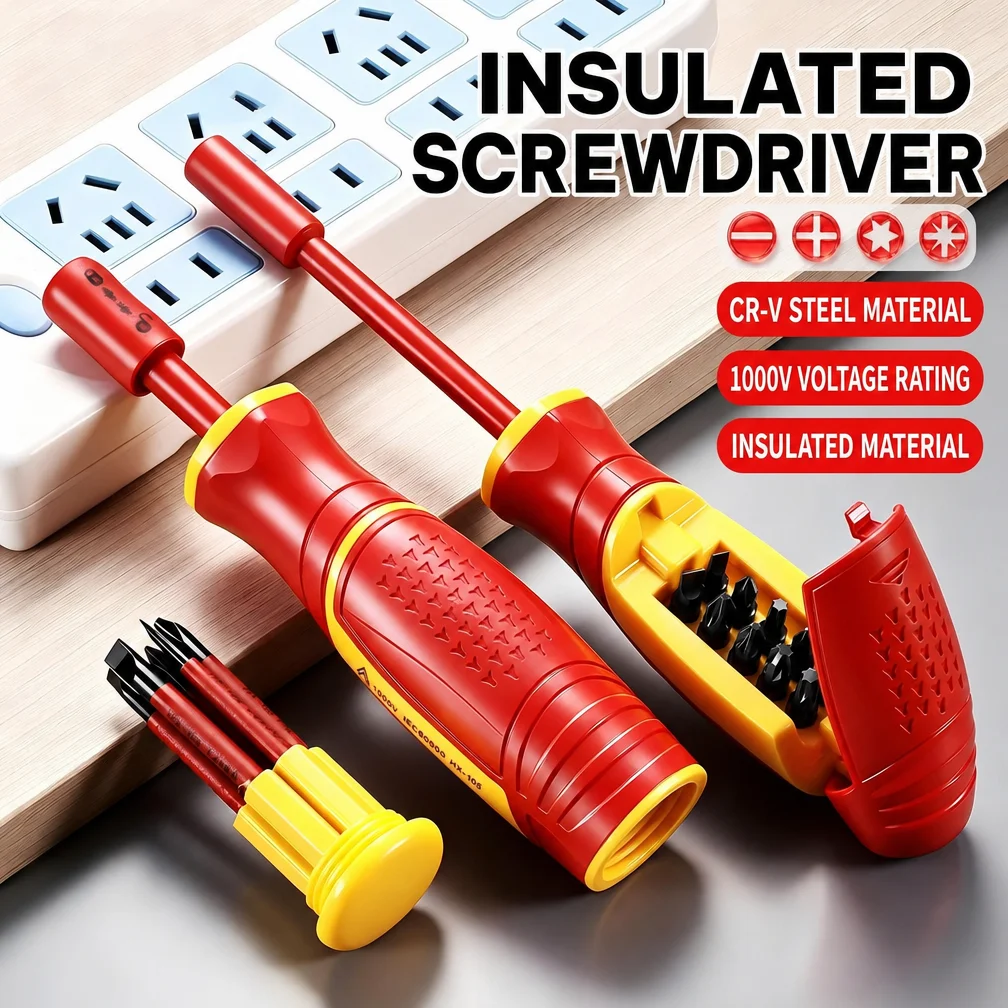 Insulated Screwdriver Set Magnetic Phillips Slotted Bits Interchangeable Multi-Purpose Electrician Tool Motorcycle Repair