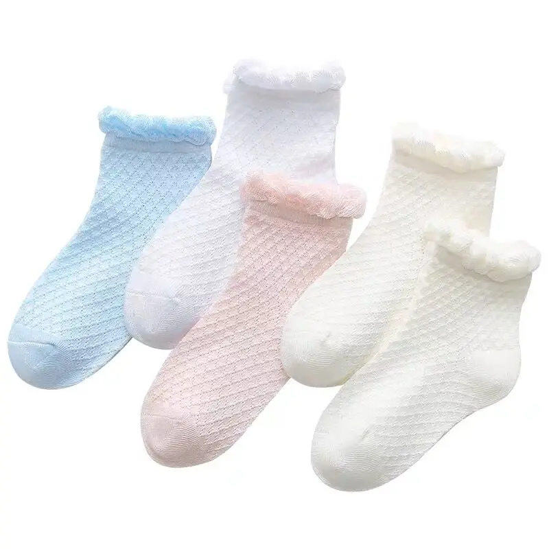 5Pairs/Lot Baby Girls Mesh Socks Summer Cotton Socks Children Thin Solid Colors 1-9years