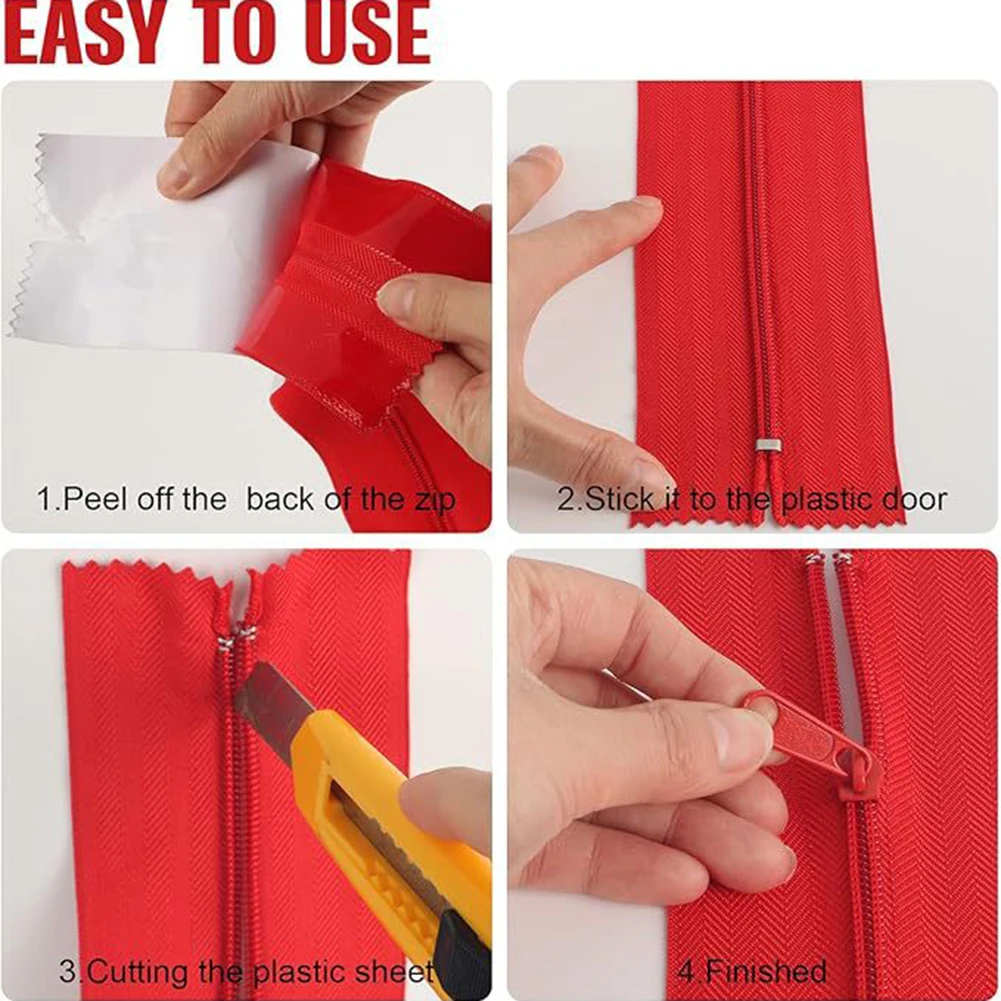 

DIY упаковка для теплицы, пылезащитная молния, простая установка, молния для двери для палаток, самоклеящаяся молния, 2-рулонная молния