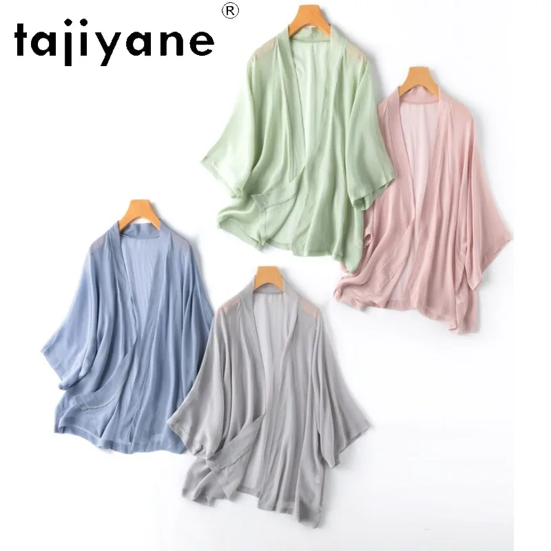 

TAJIYANE 100% Real Mulberry Silk Cardigan Woman Solid Color Open Front Blouse Loose Summer Tops Shirt 2026 Women Clothes рубашка