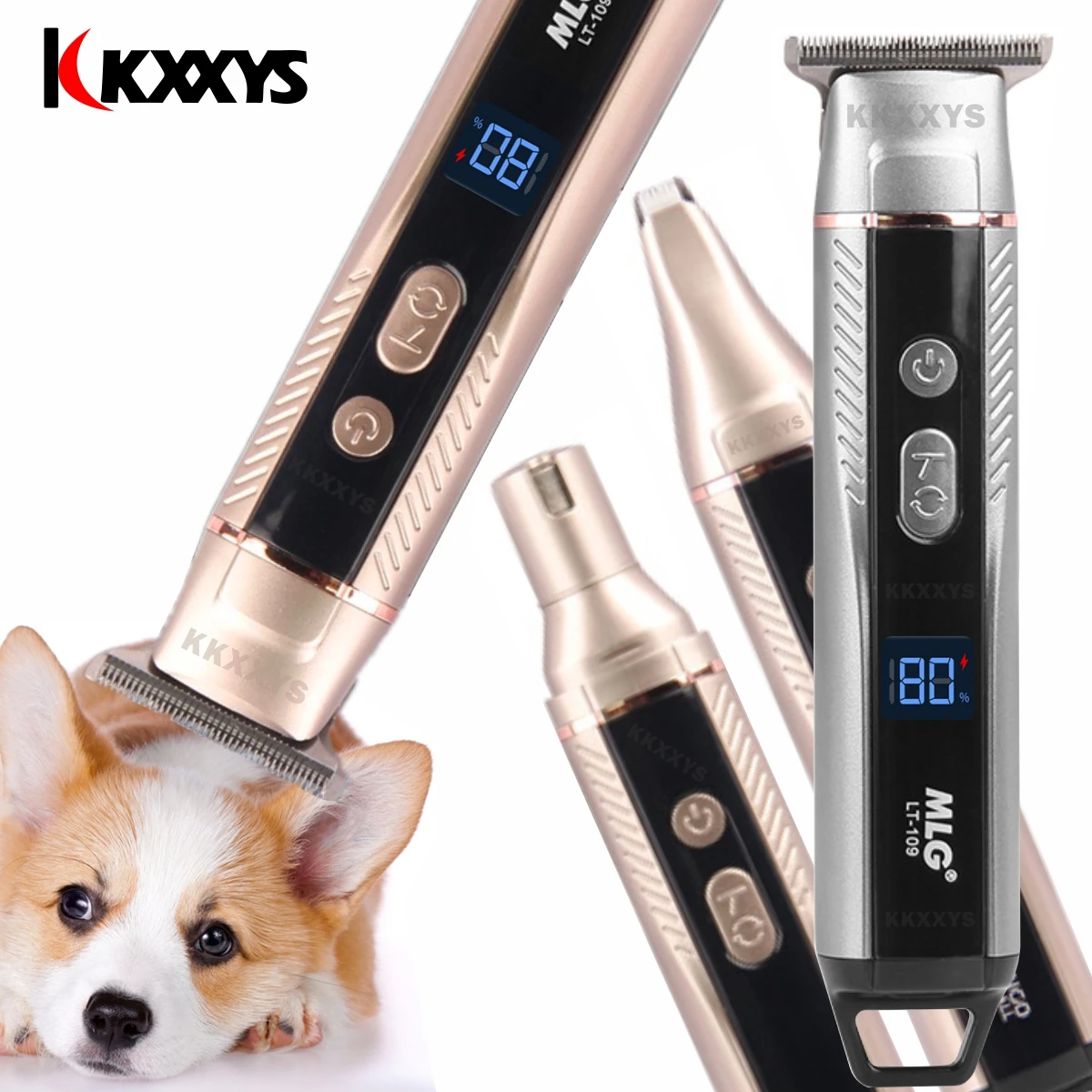 

MLG Pet Grooming Clipper Kit Cat Dog Hair Trimmer Electric Cordless 3 in 1 Haircut Paws Nail Grinder Shaver For Animal Foot