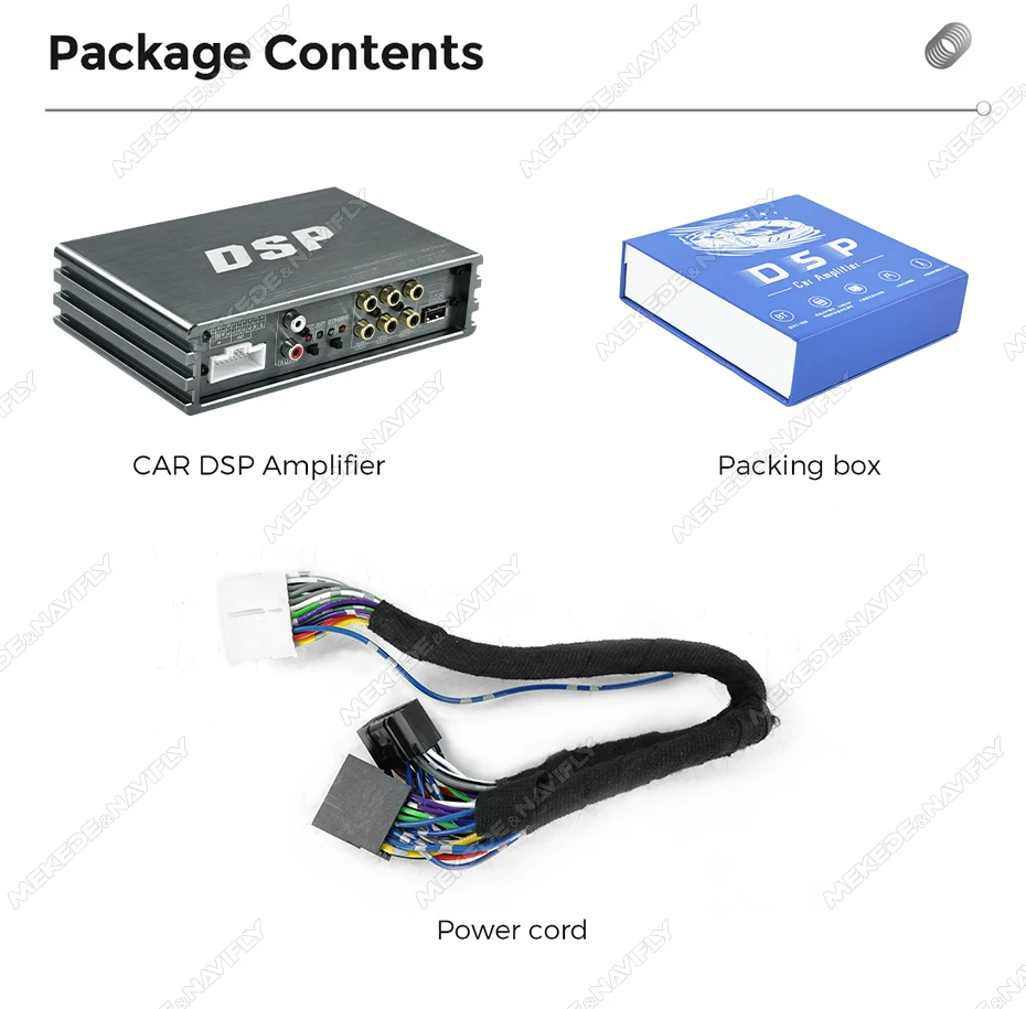 MEKEDE Stock UE Amplificateur DSP 4x50W pour voiture, processeur audio de puissance pour écran de radio Android, installation Plug & Play, amplificateur DSP, égaliseur 32 bandes, contrôle par application, Bluetooth, entrée USB, musique, entrée AUX, amplificateur de son, mise à niveau des haut-parleurs, modification non destructive, système d'amélioration audio pour voiture.
