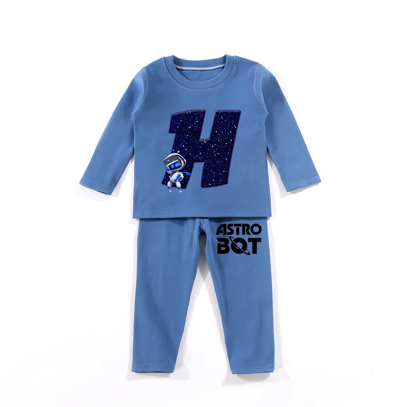 2PCS Astro Bot Kids Pajamas Set Anime Printed Letter Autumn Winter Warm Shirt Tops Boys Girls Children Clothing Nightshirt Gift