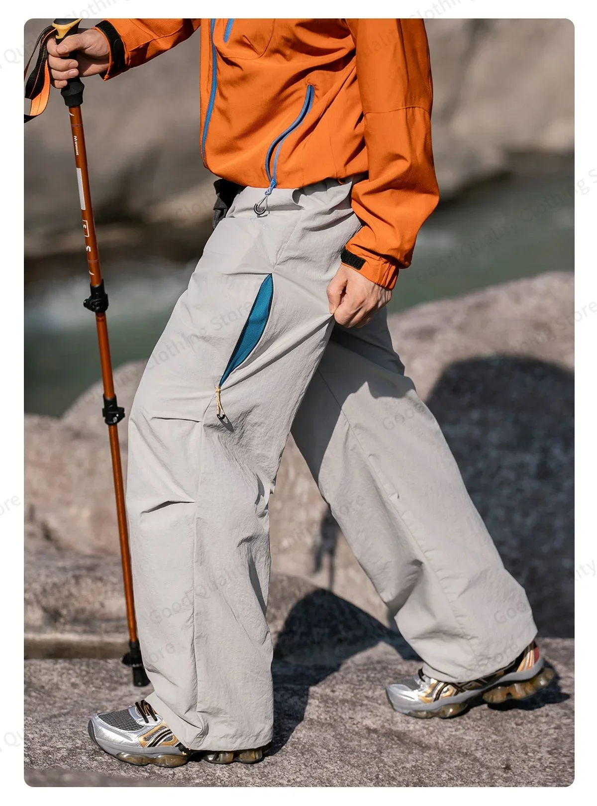 Arbeitsfreudige, wasserabweisende Outdoor-Overalls für Herren, Herbst, lange Hosen mit Schlitz und Falten, Kontrastfarben, Reißverschluss, Sport- und Freizeithose – Detail 22