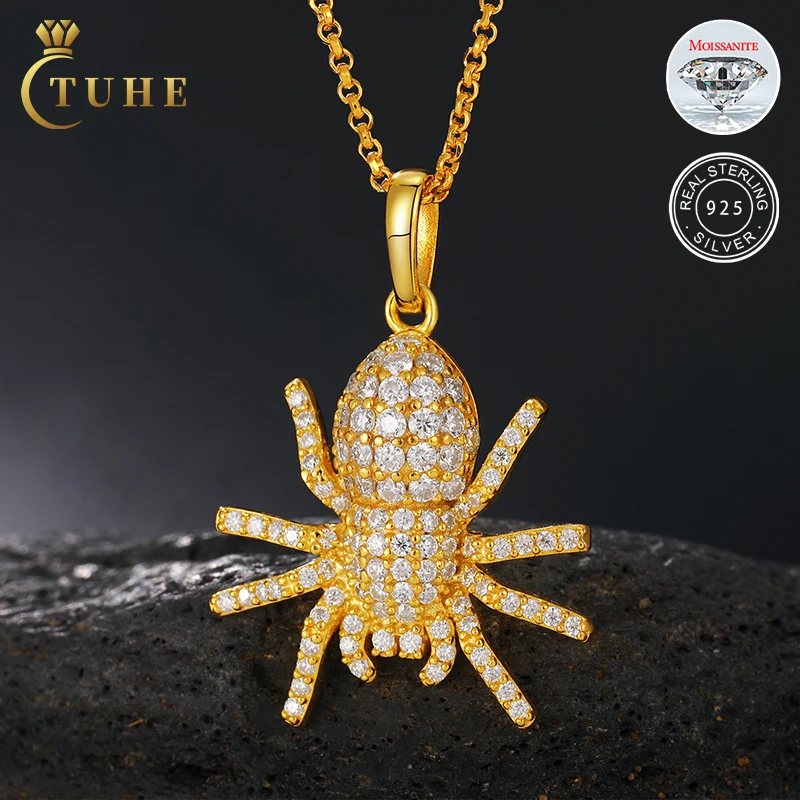 

THUE Высокое качество унисекс кулон-паук Муассанит S925 серебро для мужчин женщин хип-хоп ювелирные изделия подарок