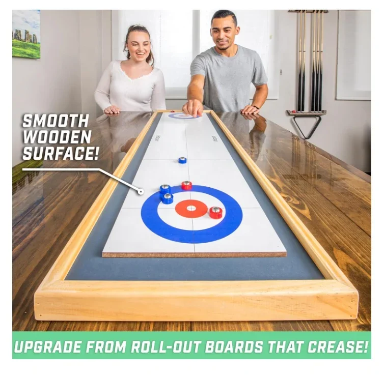 De madeira Tabletop Shuffle Board Game, Shuffleboard e Curling, 2 em 1, clássico