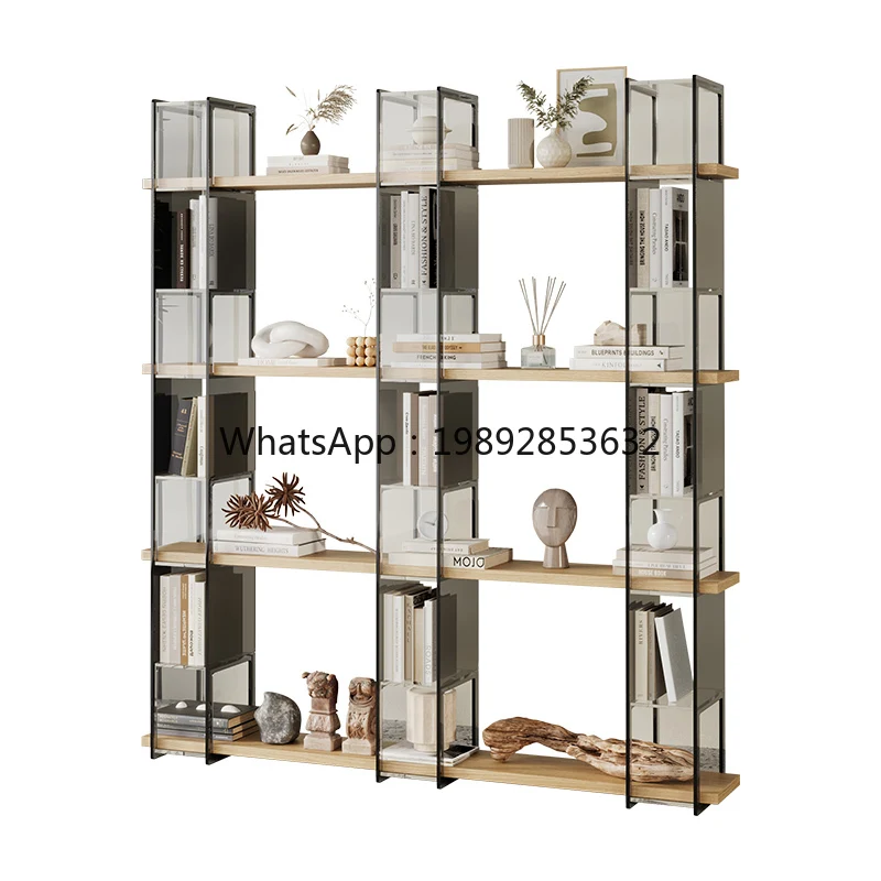 LYY Minimalist Acrylic Floating Floor Storage Bookshelf for Living Room Solid Wood Full Wall Multi-layer Floor-standing