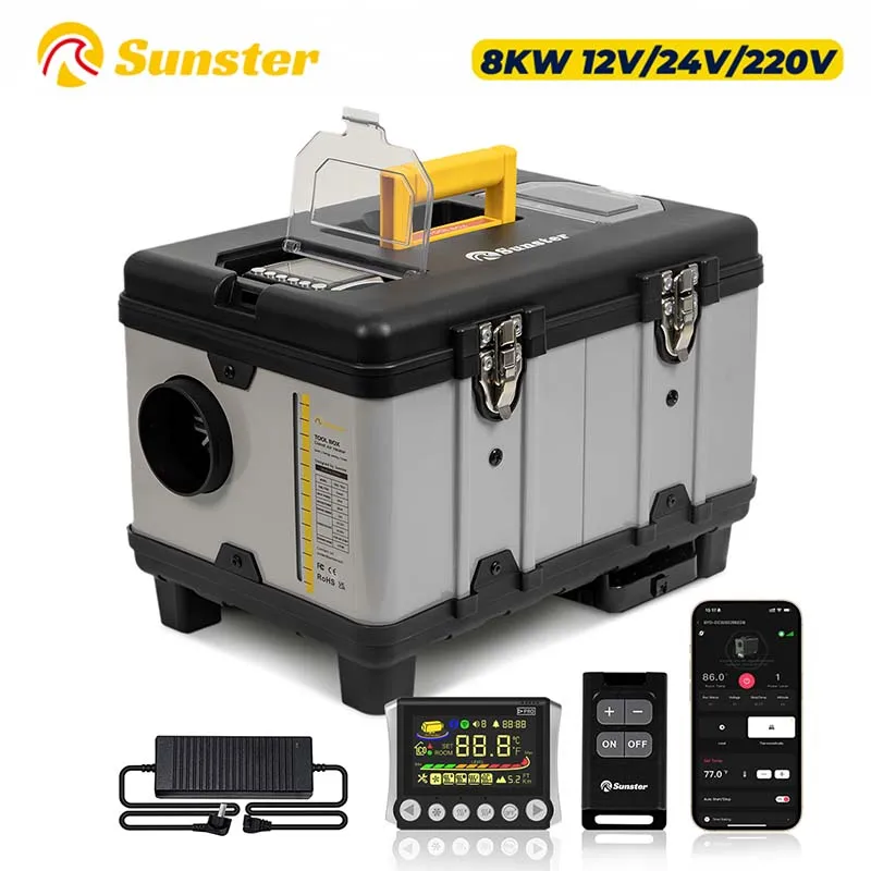 Riscaldatore Diesel TB10 8KW con Valigetta 12V/24V/220V con Termostato/App Bluetooth/LCD per Auto, Camper, Casa, Garage, Tenda, Furgone