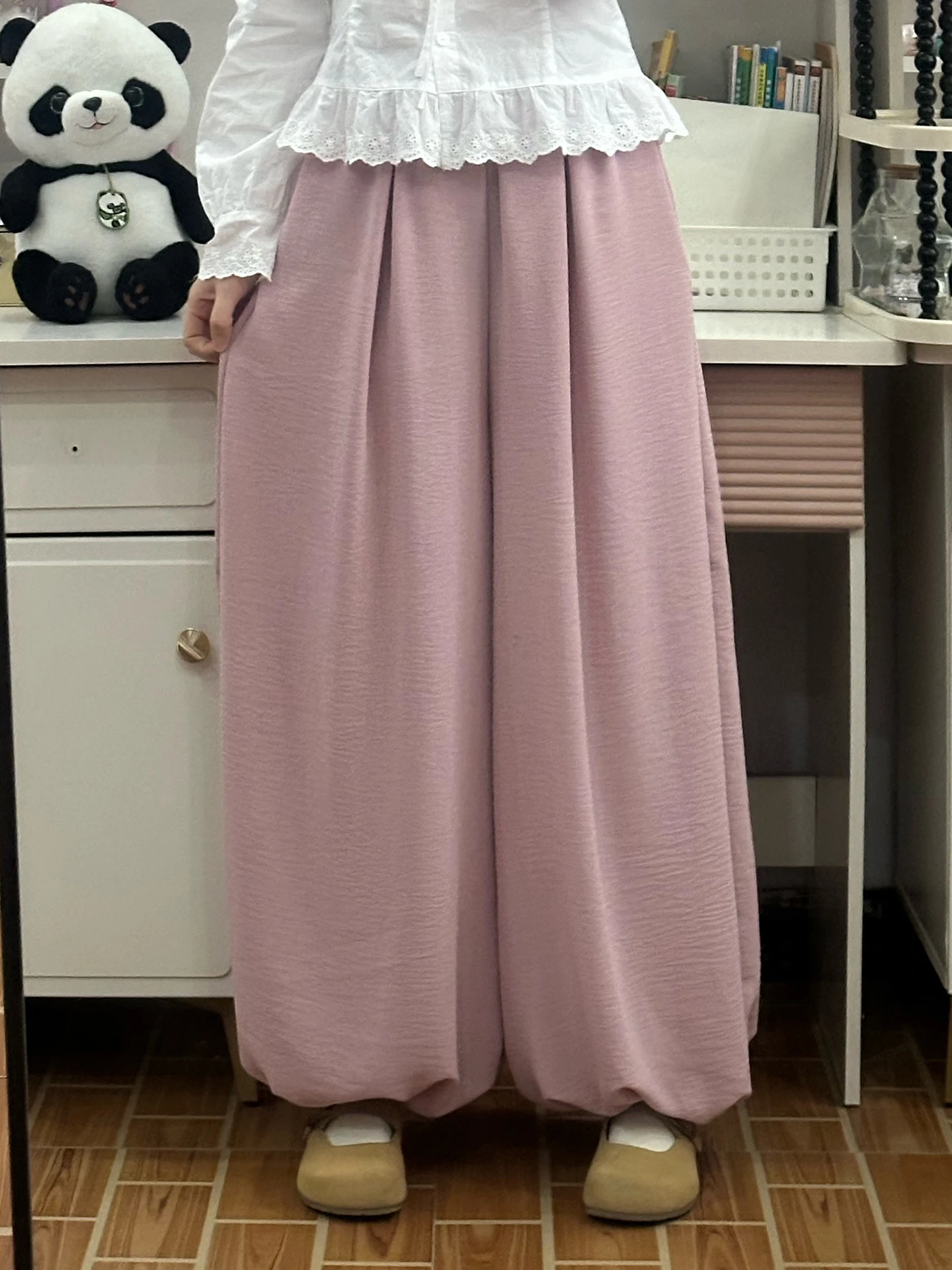 HanTing Ji Improved Women's Lantern Pants Multi-Color Slimming Concealing Wide Leg Summer Style Commute High Waist Long Polye...