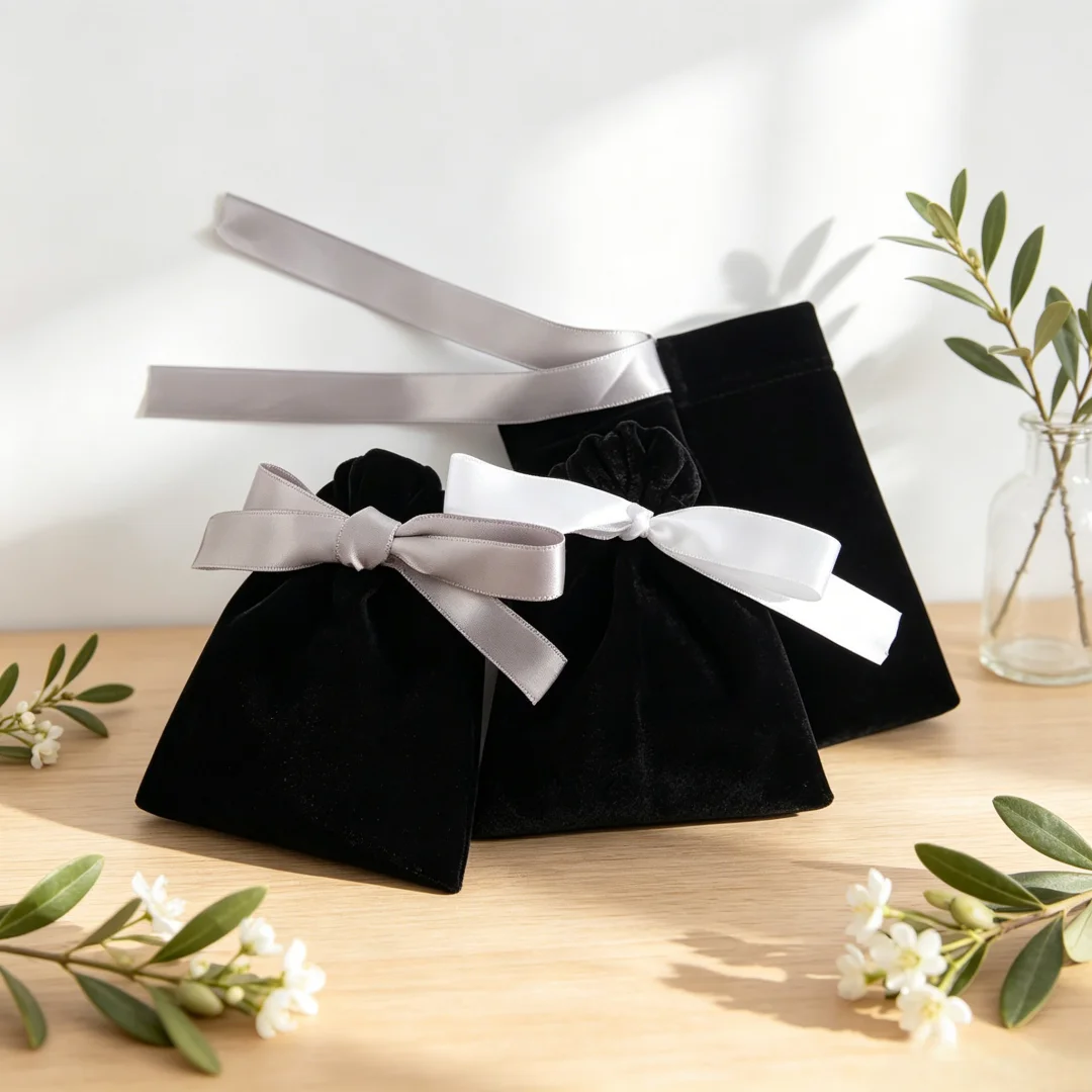 5Pcs Portable Exquisite Velvet Jewelry Pouches with Ribbon Soft Drawstring Dust Bags for Storing Various Fine Ornaments &Jewelry