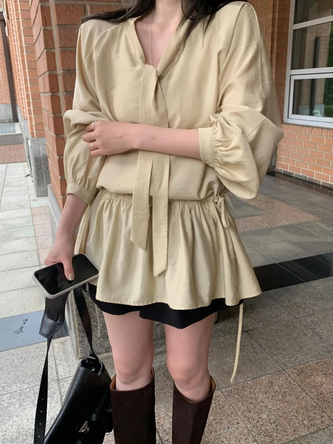 Fashionable Slimming Waist Dress Women's Inner Wear Short Skirt Spring Autumn Popular Item Commute Style Regular Length Dress