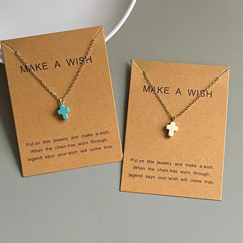 New Popular Cross Necklace for Women White Blue Color Fashion Pendant Choker Necklace Golden Color Link Chain Wholesale Jewelryj
