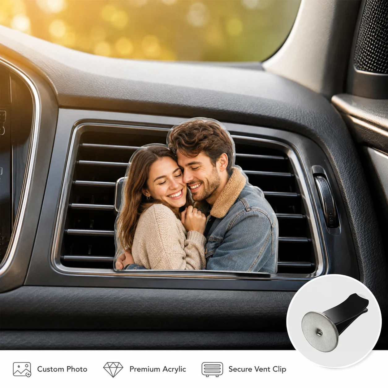 Custom Car Vent Clip Personalized Photo Acrylic Air Vent Decoration Car Interior Ornament Keepsake Gift for Couple Family Driver