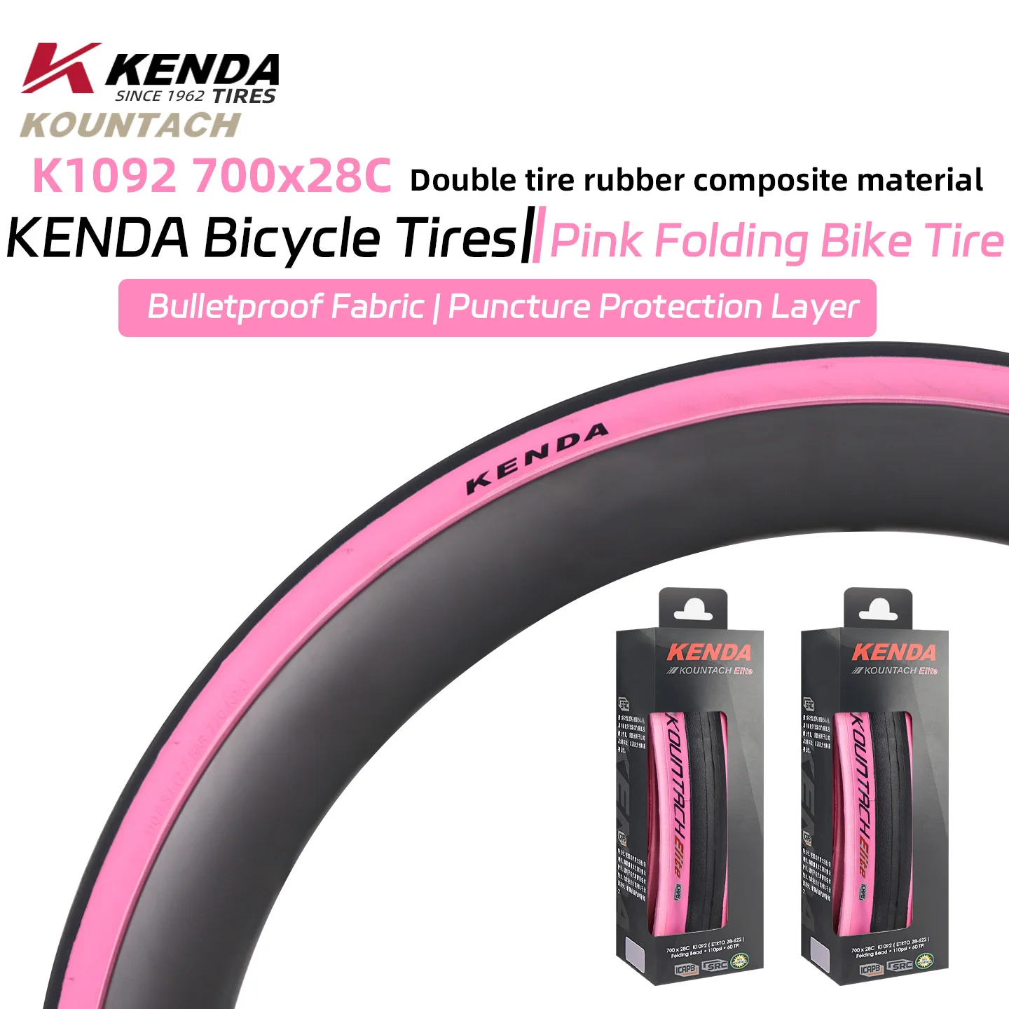 Kenda K1092 700x28c New Puncture Protection Ultra Light Weight Anti Slip Bicycle Tire Kountach Elite Pink Folding Road Bike Tire