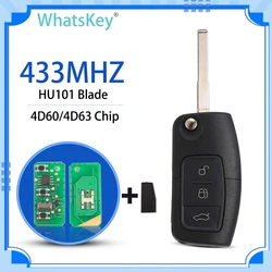 WhatsKey 433MHz 4D60/4D63 Chip Car Remote Key For Ford Focus Fiesta Mk4 Mk3 Mondeo Ranger Fusion C Max S Max Ka Galaxy Kuga