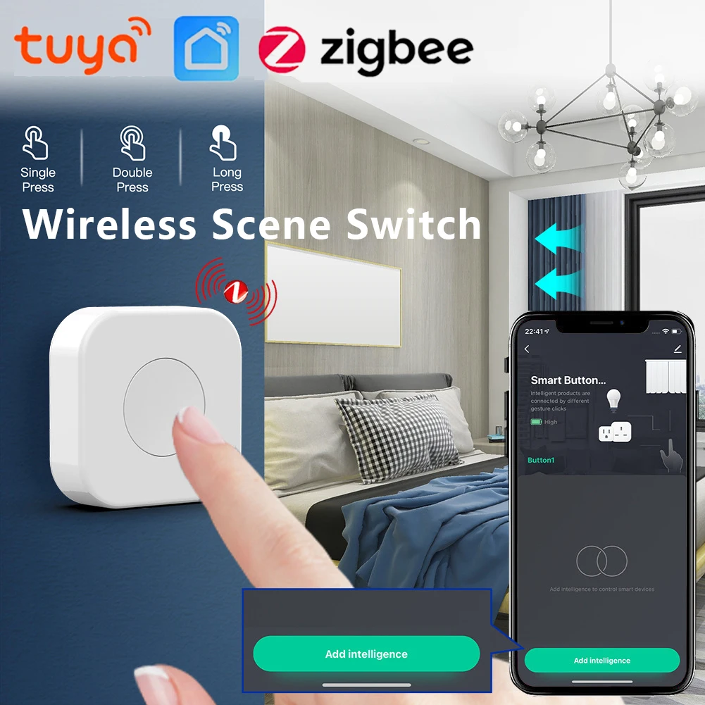 Tuya ZigBee Wireless Scene Switch Push Button Automation Scenario Controller Battery Powered Intelligent Linkage Tuya Devices