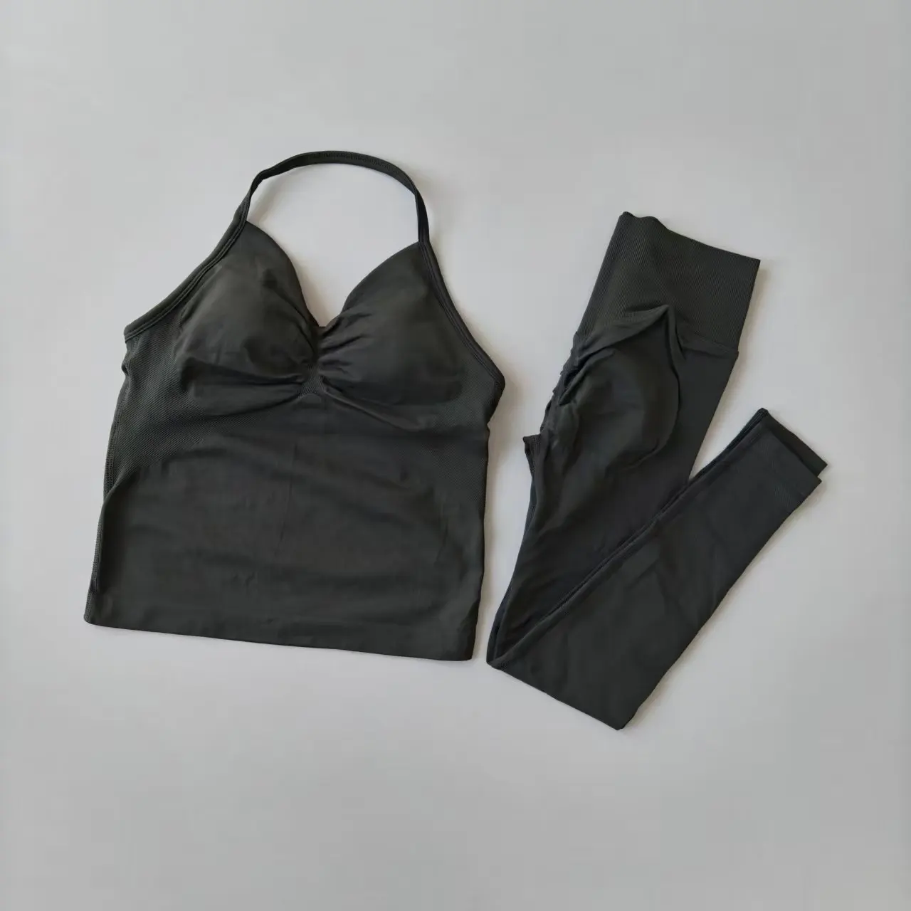 2-teiliges Sport-Set für Damen: Push-Up-Yogahose mit Rückenausschnitt, Fitness-BH, High-Waist-Leggings, nahtloses Set – Detail 9