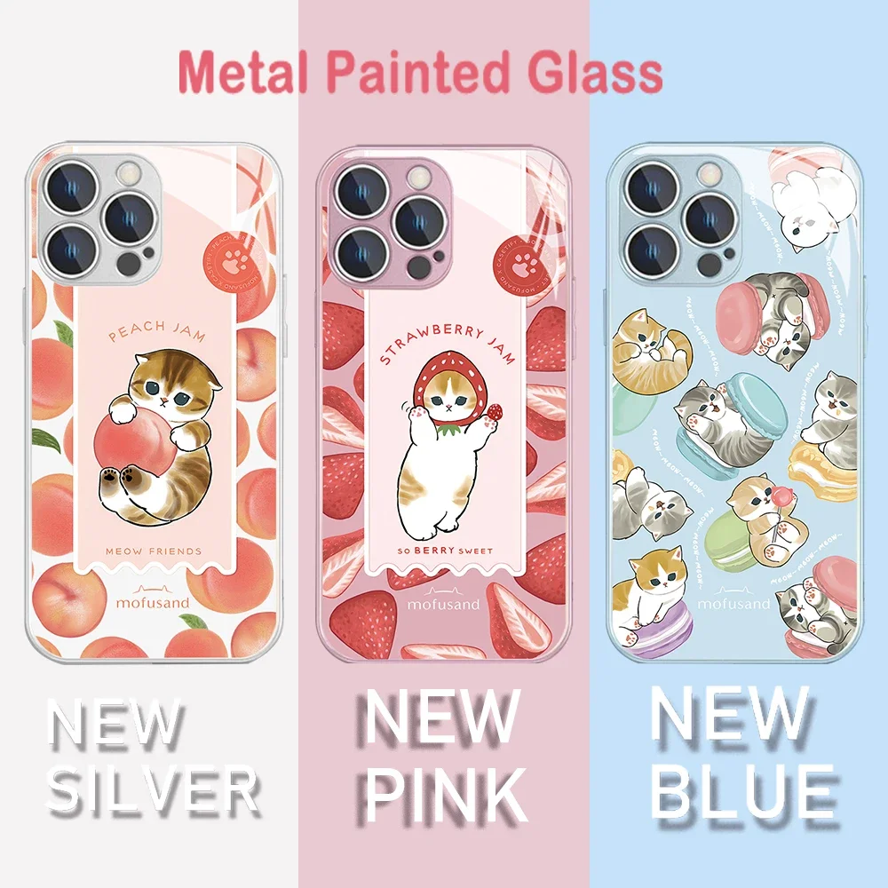 

Funny M-Mofusands Cat Metallic-Color Phone Case For Samsung S10 20 21 22 23 8 9 24 FE PLUS Ultra 5G Glass Hard Cover