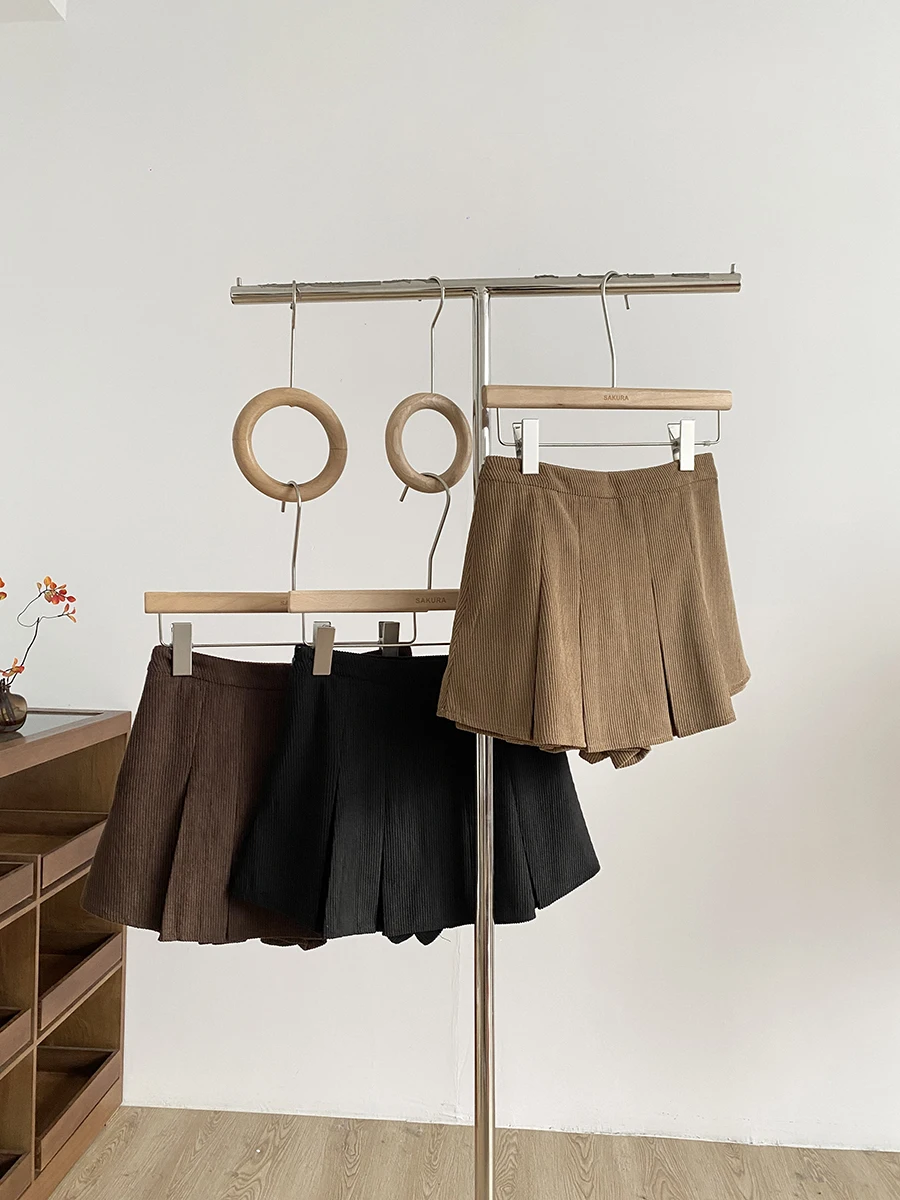 

Korean Style High Waist A-Line Skirt Polyester Fiber Commute Scene Simple And Versatile Corduroy Women's Skirt