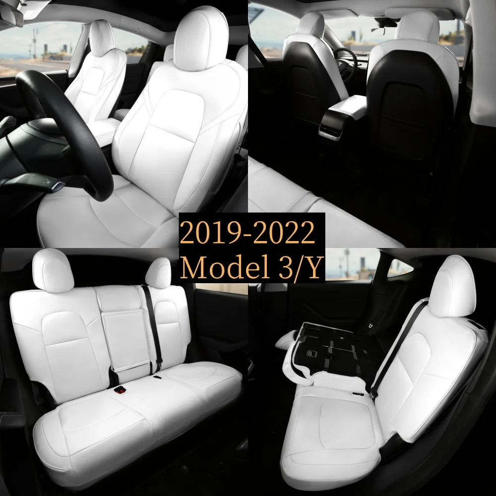 Semi-Wrap Car Seat Covers for 2020-2024 Tesla Model Y 5 Seats Napa Polyurethane Leather Front and Rear Seat Covers Cushion