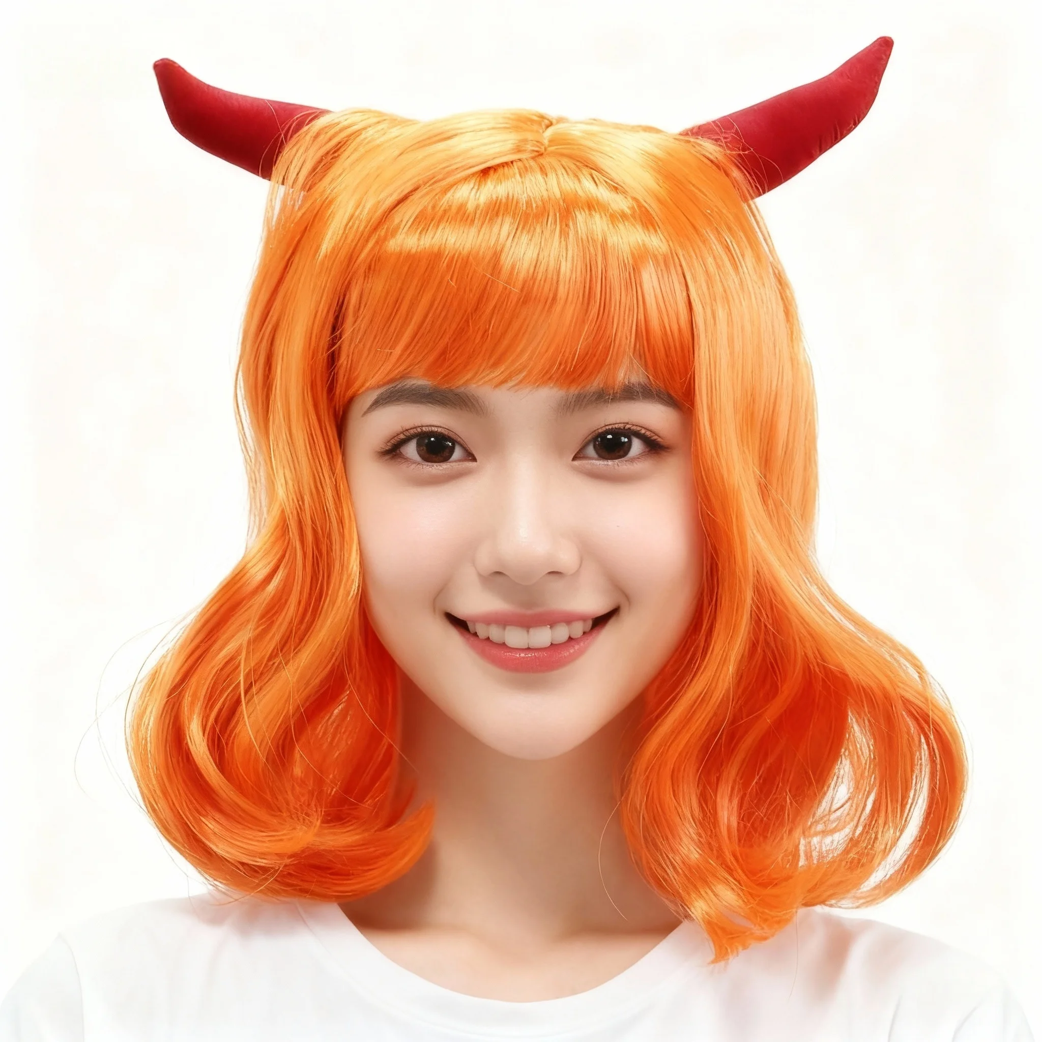 

Карнавальный парик из химического волокна с ярким рогом, красный/оранжевый/черный короткий вьющийся парик, синтетический парик для косплея, вечеринки и праздника