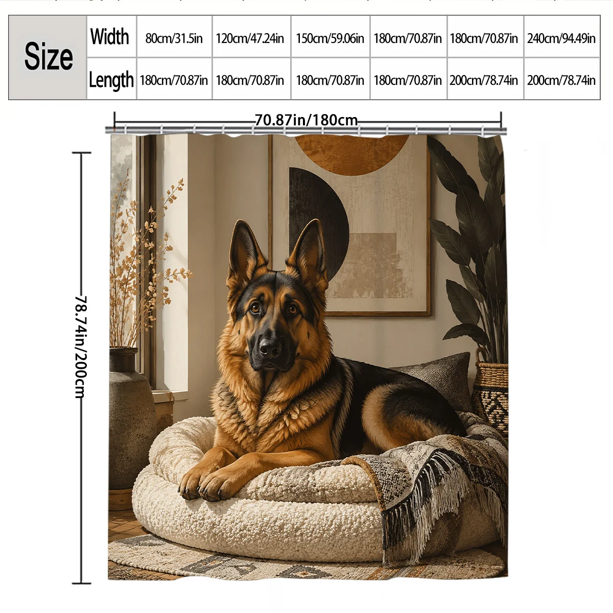 Realistic German Shepherd Dog Portrait Shower Curtain Waterproof Bathroom Decor Pet Lover Gift Art Print