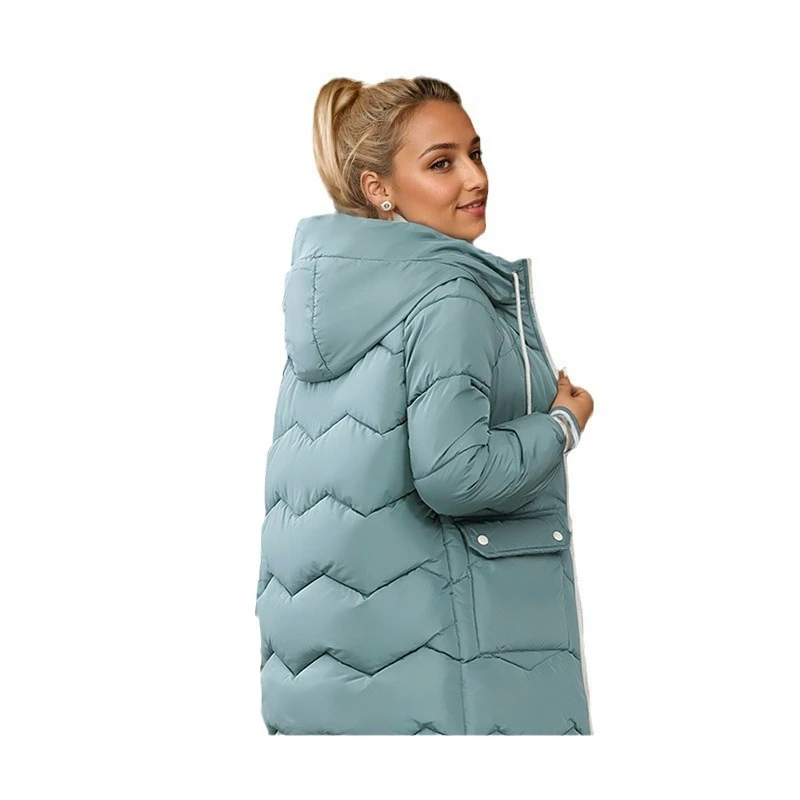 유럽과 미국의 패션과 아름다운 겨울 의류 중간 및 긴 면 패딩 의류 후드 루즈 자켓