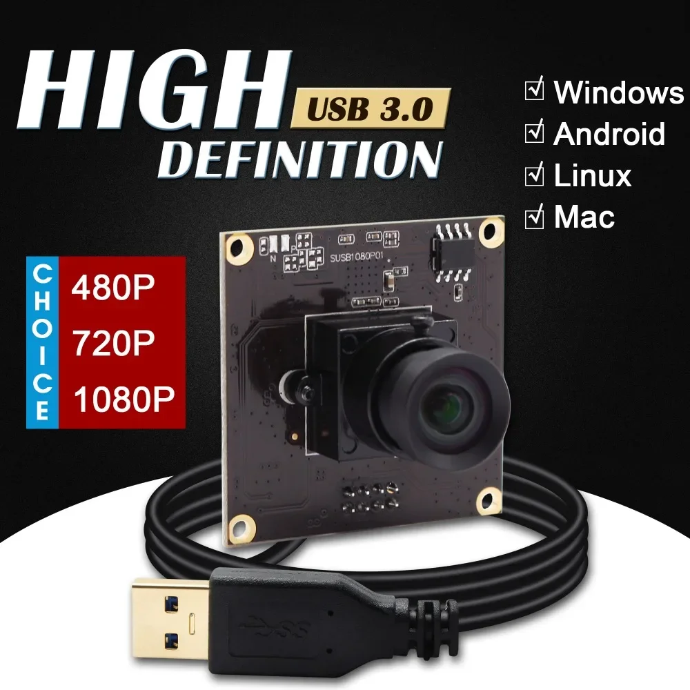 ELP 1080P 50fps USB3.0 Camera Module CMOS IMX291 Low Light USB Webcame with No Distortion Lens for Surveillance,Machine Vision