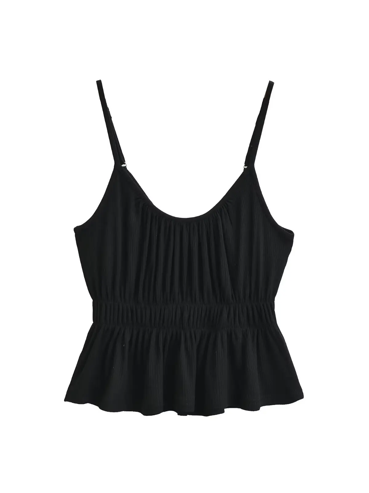 Women's Elastic Waist Halter Neck Vest Pure Desire Pleated Short Style with Puff Sleeves And Lace Trim to Enhance Chest Size