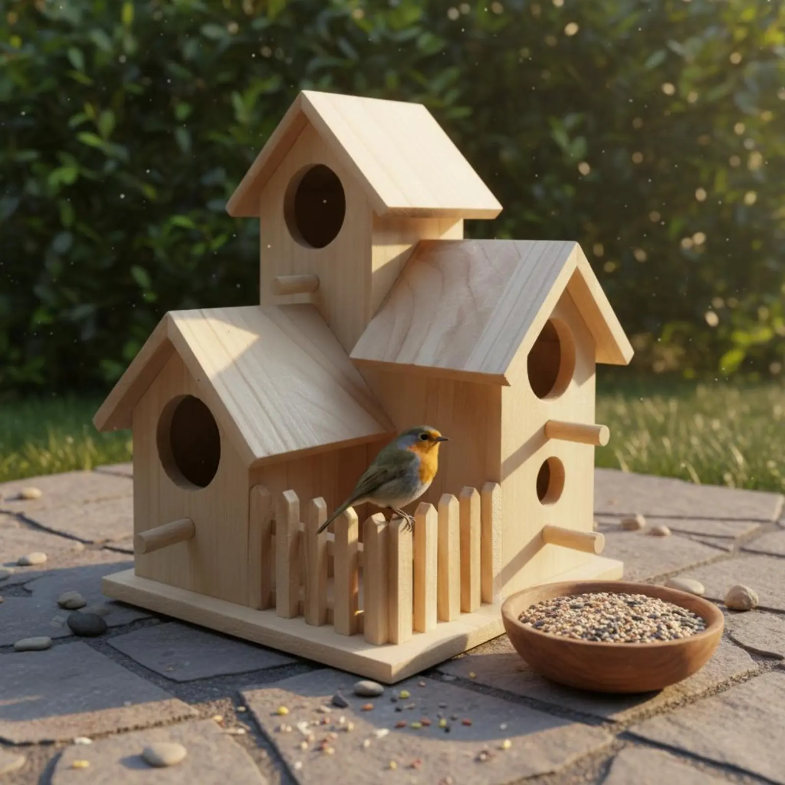 Casa nido de madera para pájaros de jardín – Rústica multi-nivel - imagen 5