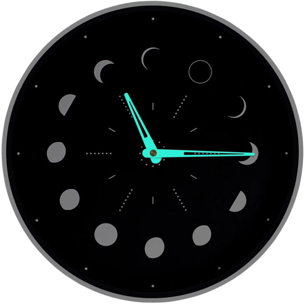 ساعة حائط خشبية صامتة على شكل قمر مضيئة غير موقوتة مستديرة متوهجة في الظلام ديكور لغرفة المعيشة وغرفة النوم والمكتب وساعة حائط