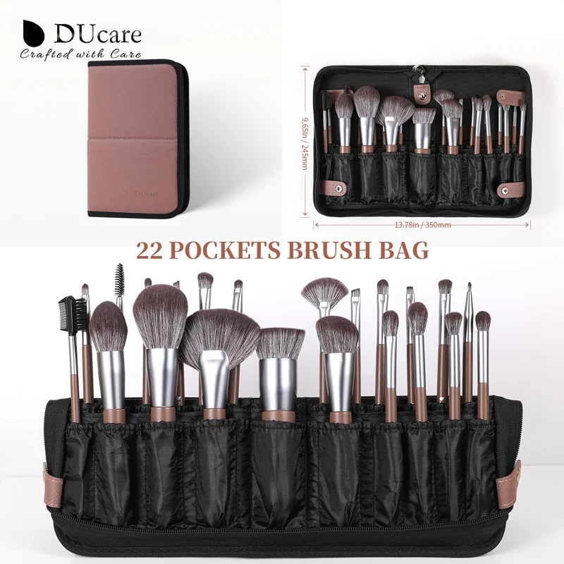 DUcare Brown Makeup Brushes 22Pcs Professional Cosmetics Nylon Hair Powder EyeShadow Eyeliner Eyebrow Blending Brushes with BAG