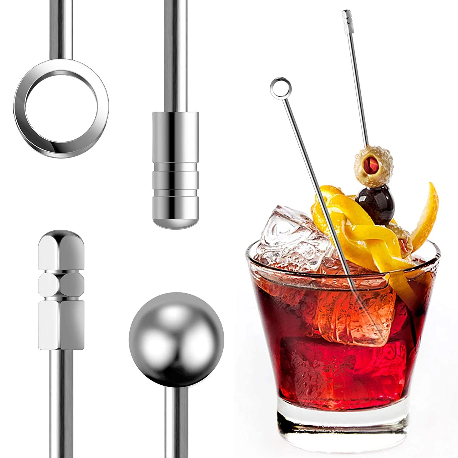 10Pcs Wine Needle Cocktail Picks Stick Stainless Steel Martini Picks Reusable Metal Cocktail Skewers Olives Appetizers