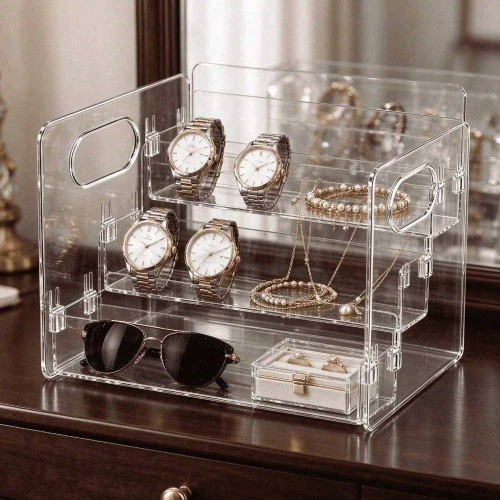 1pc Clear 3‑Tier Detachable Storage Box,5.91in Transparent Container With Handle,Sort Charms Beads Earrings Bracelets Trinkets For Craft‑Table
