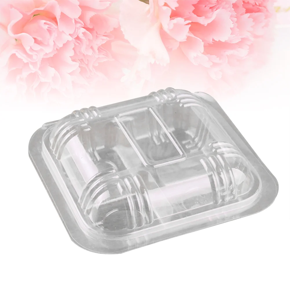 

100pcs Disposable Transparent Plastic Boxes Hinged Lid Four-grid Takeout Food Containers for Desserts Fruits