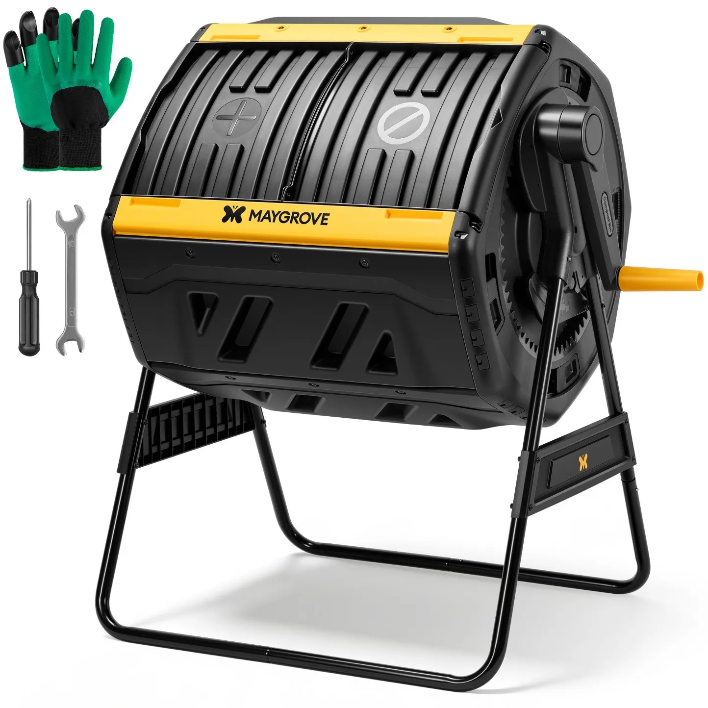 53gal Outdoor Compost Tumbler Rotating Compost Bin 2 Chambers w/ Handle