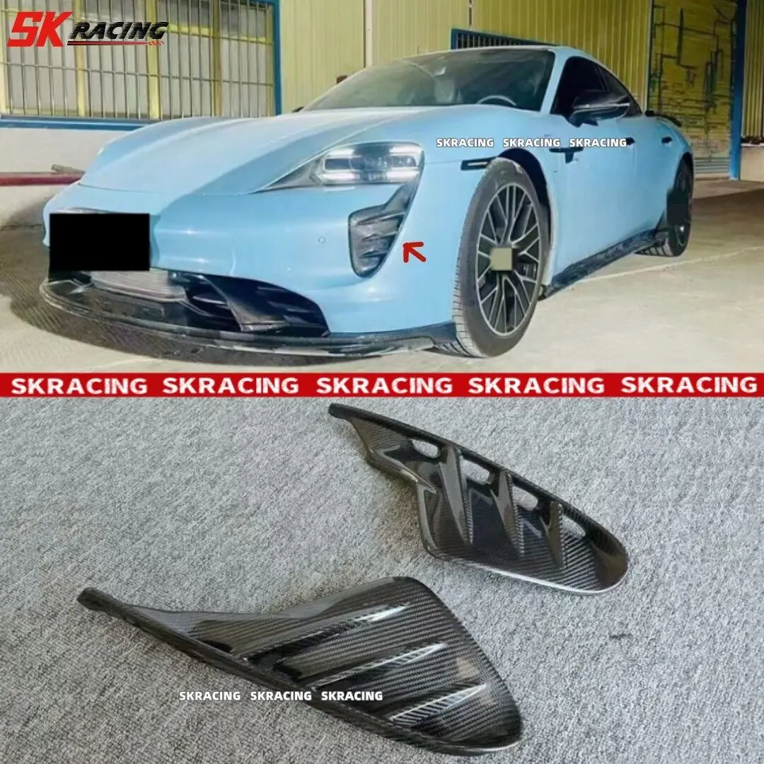 

For Porsche Taycan 2020-24 Real Carbon Fiber Front Headlights Vent Air Trim 2pcs