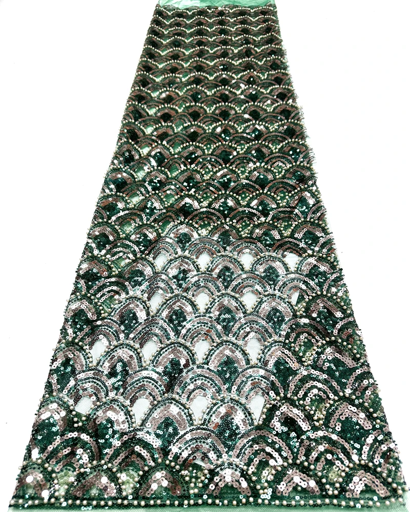 

Emerald Luxury African Groom Beaded Lace Fabric 2026 Exclusive Nigerian French Sequin Tulle Lace Fabric Bridal Party Dresses