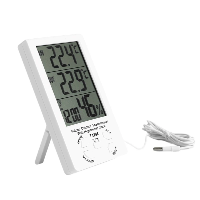 1Piece White LCD Temperature Humidity Meter Weather Humidity Monitor With Alarm Clock