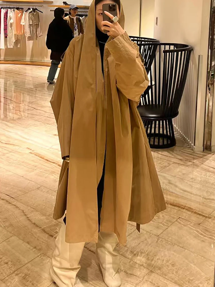 

Women's long-sleeved coat, casual retro fitted trench coat, tie-front long jacket, high-quality pure cotton, autumn, new style,