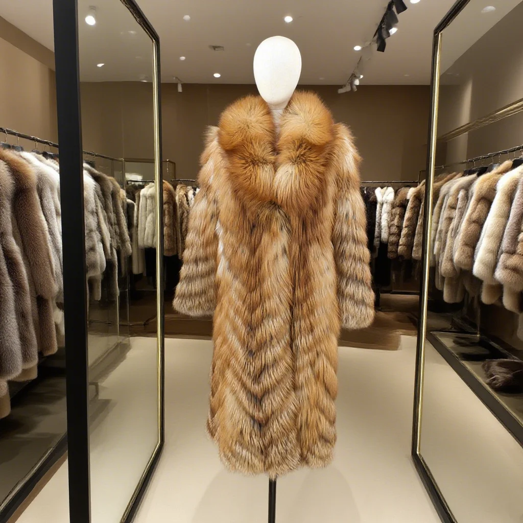 معطف فرو الثعلب الأحمر الحقيقي X-Long