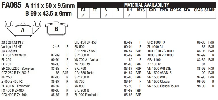 Motorcycle Brake Pad fit for Kawasaki VN750 86-94 VN800 95-99 Vulcan VN1500 88–99 EL250 90-94 Front brake pad replace for FA085