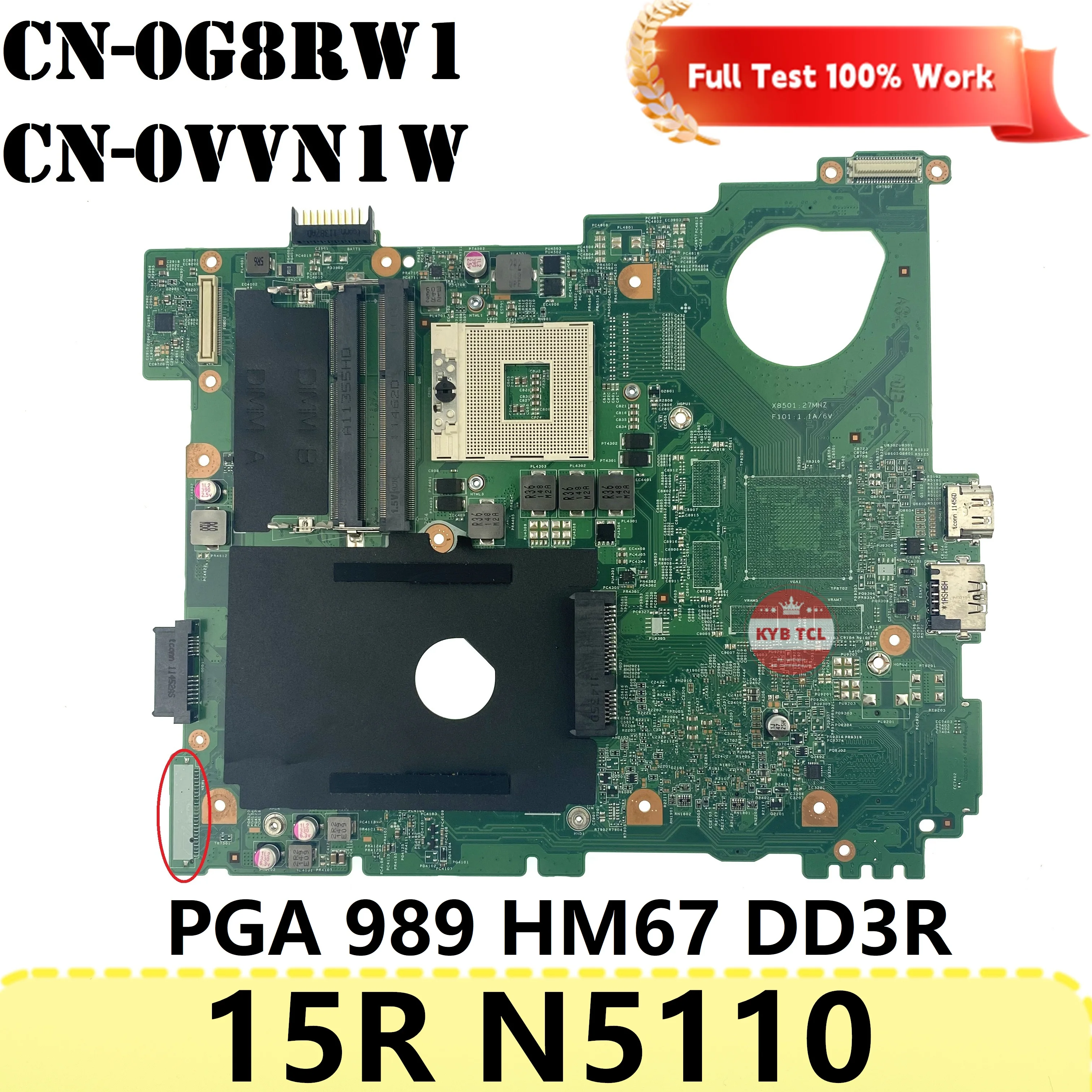 Placa-mãe portátil para Dell Inspiron 15r, N5110, Vostro, V3550, 3550, 0g8rw1, 0y0rgw, 0vn1w, 0mdfkv, hm67, pga989, ddr3