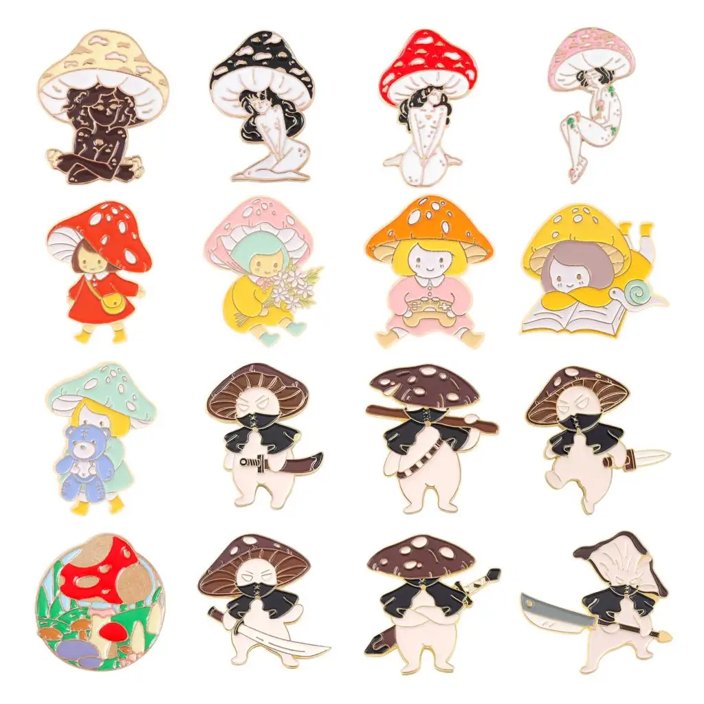 Beautiful Girl Mushroom Brooch Fantasy Little Girl Hero Mushroom Shape Couple Brooch Mushroom Lapel Pin Cartoon Mushroom Brooch