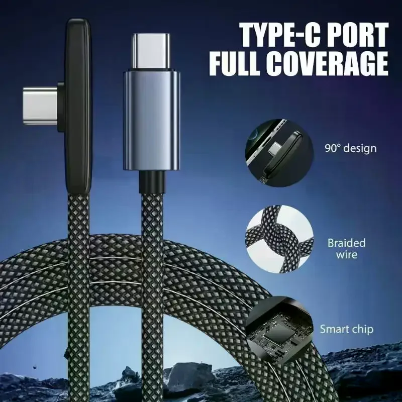 90-Degree USB Type-C Cable – 100W Fast Charging & Data Transfer – Portable Compatible With Various Type-C Phones