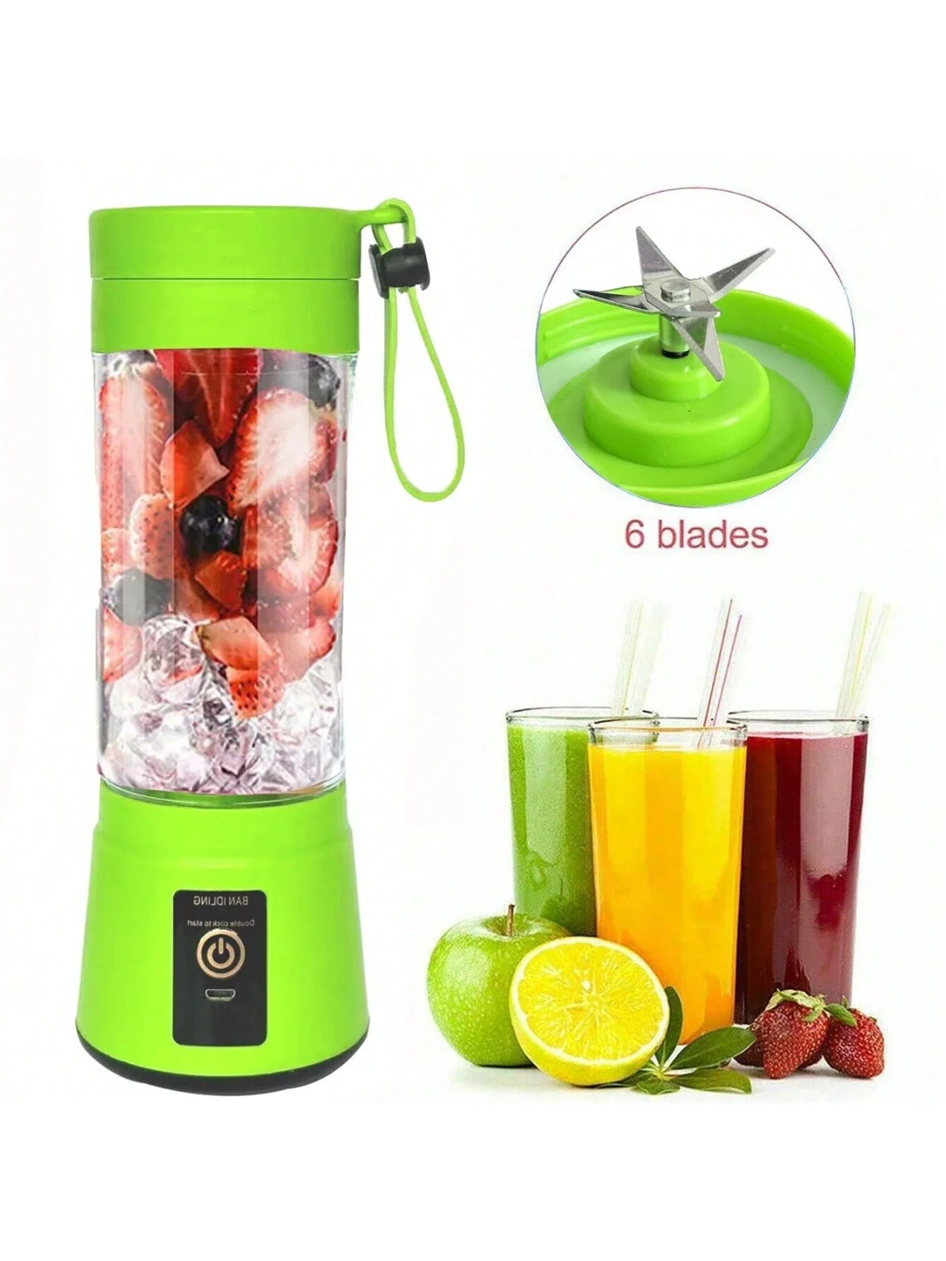 1 шт., 6 лезвий, перезаряжаемая от USB, портативная беспроводная мини-соковыжималка, чашка, соковыжималка, блендер, соковыжималка, молоко, смузи, личный размерBl