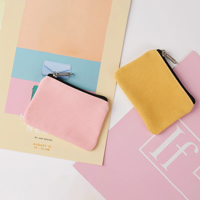 Cute Compact Change Purse Stylish Coin Carrier Case Small Zipper Change Bag Cotton Card Holder Wallet Minimalist Canvas Purse